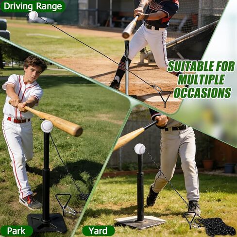 TOBWOLF Baseball & Softball Swing Trainer, Replaceable Practice Baseball on Rope with Heavy-Duty Ground Stake, Solo Swing Practice in Backyard & Get 50ft of Flight Feedback, Ideal for Baseball Players in Kuwait
