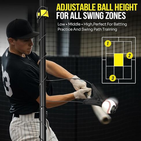 مدرب الضرب المتأرجح المحمول للبيسبول والكرة اللينة، مدرب ضرب ارتفاع الكرة قابل للتعديل مع نظام إعادة الضبط التلقائي للتمرين الفردي، معدات تدريب البيسبول سهلة الإعداد للمبتدئين، اللاعب المتقدم in Kuwait