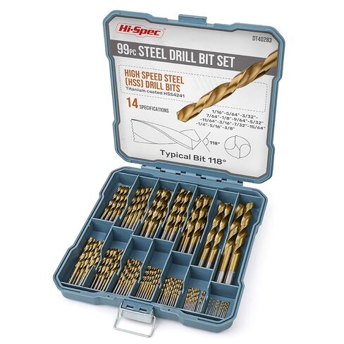 مجموعة أدوات مثقاب عالية المواصفات 99 قطعة من الفولاذ SAE HSS لسائقي المثقاب - لقم ثقب 1/16 إلى 3/8 بوصة للمعادن والبلاستيك والخشب والجدران الجافة - مجموعات لقم كاملة مع حقيبة حامل للتخزين in Kuwait