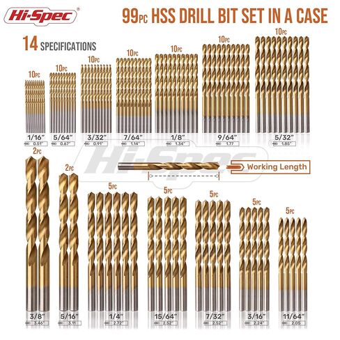 مجموعة أدوات مثقاب عالية المواصفات 99 قطعة من الفولاذ SAE HSS لسائقي المثقاب - لقم ثقب 1/16 إلى 3/8 بوصة للمعادن والبلاستيك والخشب والجدران الجافة - مجموعات لقم كاملة مع حقيبة حامل للتخزين in Kuwait