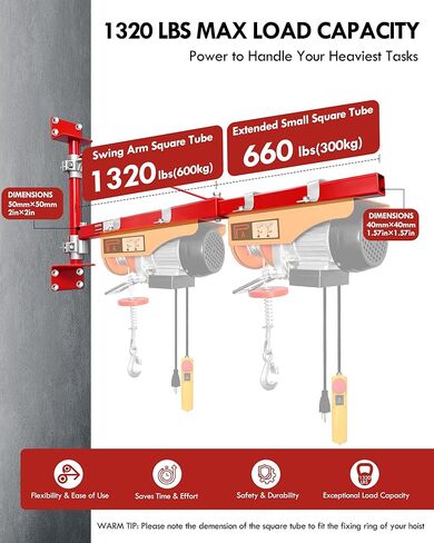 Wall Mount Jib Crane,1320 Lbs Max Load Capacity,Hoist Swing Arm with 180° Swivel Adjustable Pole,Heavy Duty Electric Hoist Support Arm for Hoist, Scaffolding Lift, Workshop, Garage, Warehouses in Saudi Arabia