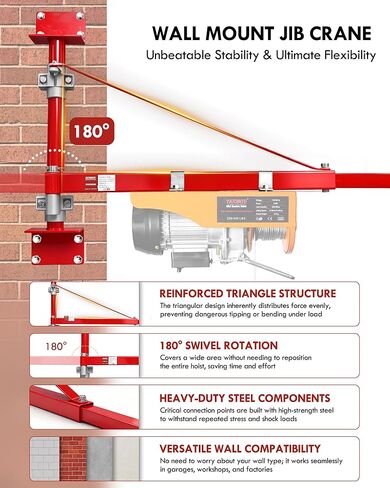Wall Mount Jib Crane,1320 Lbs Max Load Capacity,Hoist Swing Arm with 180° Swivel Adjustable Pole,Heavy Duty Electric Hoist Support Arm for Hoist, Scaffolding Lift, Workshop, Garage, Warehouses in Saudi Arabia