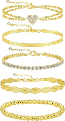 أساور ذهبية للنساء العصرية ، سوار الذهب المطلي 14K مطلي بالذهن غير مشوهة للماء المجوهرات الذهبية الحرة قابلة للتعديل قابلة للتعديل in Kuwait