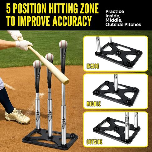 تي شيرت بخمسة مواضع، ارتفاع قابل للتعديل 20-46 بوصة، تي شيرت لضرب البيسبول والكرة اللينة مع سطح مطاطي ملفوف يدويًا، ألومنيوم 3 أنابيب، قاعدة معدنية للبيسبول والتمارين الخارجية in Kuwait