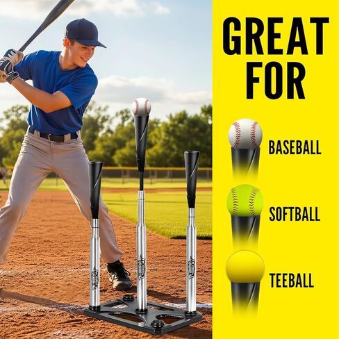 تي شيرت بخمسة مواضع، ارتفاع قابل للتعديل 20-46 بوصة، تي شيرت لضرب البيسبول والكرة اللينة مع سطح مطاطي ملفوف يدويًا، ألومنيوم 3 أنابيب، قاعدة معدنية للبيسبول والتمارين الخارجية in Kuwait