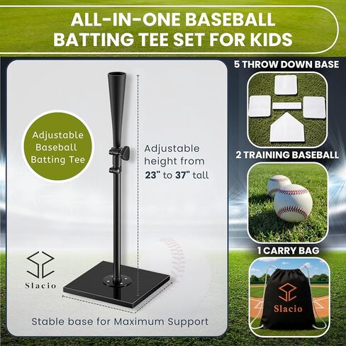 Tee Ball Set for Kids – T Ball & Teeball Training Equipment, Adjustable Batting Tee 23–37 Inch, Baseball Practice Bundle with 5 Bases, 2 Balls & Carry Bag in Saudi Arabia