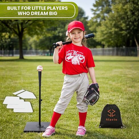 Tee Ball Set for Kids – T Ball & Teeball Training Equipment, Adjustable Batting Tee 23–37 Inch, Baseball Practice Bundle with 5 Bases, 2 Balls & Carry Bag in Saudi Arabia