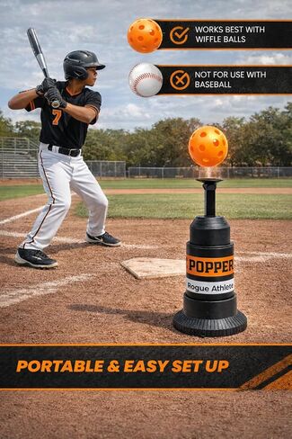 Baseball Mini Tee Popper Trainer, Portable Self Toss Hitting Tee for Solo Batting Practice, Great for Kids, Youth & Adults, Includes 1 Popper Ball in Saudi Arabia