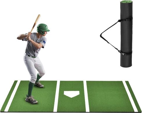 Batting Mat, 6x4/10x3.8/12x6FT Baseball Softball Hitting Mat for Batting Stance Practice, Batters Box Turf Mats with Home Plate, Non-Slip Baseball Cage Mats for Outdoor Indoor with Carry Strap in Kuwait