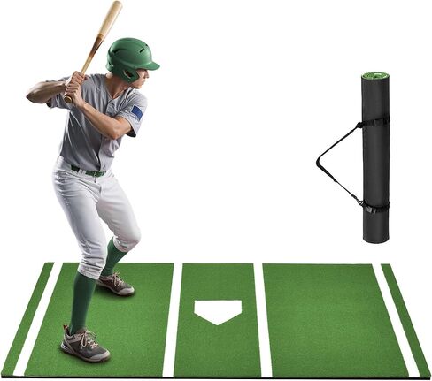 Batting Mat, 6x4/10x3.8/12x6FT Baseball Softball Hitting Mat for Batting Stance Practice, Batters Box Turf Mats with Home Plate, Non-Slip Baseball Cage Mats for Outdoor Indoor with Carry Strap in Saudi Arabia