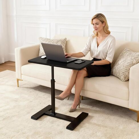 GarveeHome Overbed Bedside Table Adjustable with Wheels, Mobile Standing Stand Up Rolling Laptop PC Desks with Tilting Top Height Tray Side Computer Workstation for Bedroom on Hospital Home Use Black in Saudi Arabia