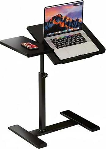 GarveeHome Overbed Bedside Table Adjustable with Wheels, Mobile Standing Stand Up Rolling Laptop PC Desks with Tilting Top Height Tray Side Computer Workstation for Bedroom on Hospital Home Use Black in Saudi Arabia