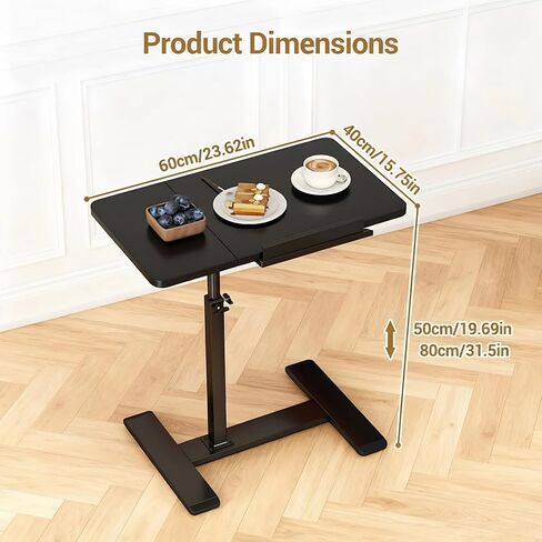GarveeHome Overbed Bedside Table Adjustable with Wheels, Mobile Standing Stand Up Rolling Laptop PC Desks with Tilting Top Height Tray Side Computer Workstation for Bedroom on Hospital Home Use Black in Saudi Arabia