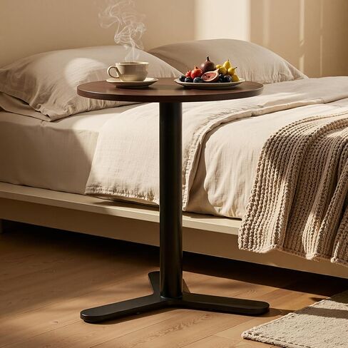 FLEXISPOT Adjustable Overbed Side Table & End Table for Bed & Sofa, Gas Lift Height, Space-Saving Base, Multi-Use Laptop,Snack & Work Table for Home, Apartment, Office, Kids & Adults,Round Walnut Top in Kuwait