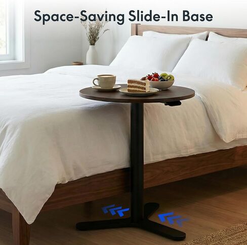 FLEXISPOT Adjustable Overbed Side Table & End Table for Bed & Sofa, Gas Lift Height, Space-Saving Base, Multi-Use Laptop,Snack & Work Table for Home, Apartment, Office, Kids & Adults,Round Walnut Top in Kuwait