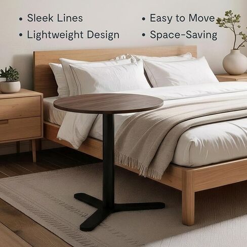 FLEXISPOT Adjustable Overbed Side Table & End Table for Bed & Sofa, Gas Lift Height, Space-Saving Base, Multi-Use Laptop,Snack & Work Table for Home, Apartment, Office, Kids & Adults,Round Walnut Top in Kuwait