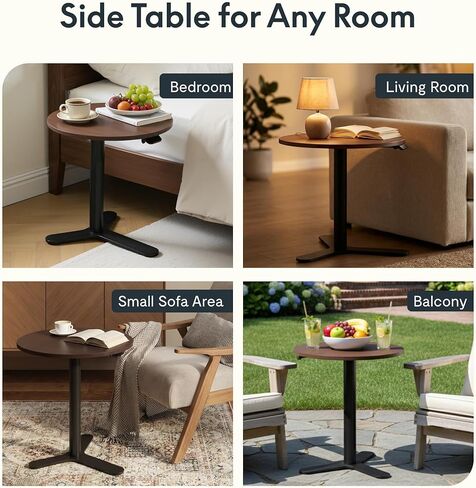 FLEXISPOT Adjustable Overbed Side Table & End Table for Bed & Sofa, Gas Lift Height, Space-Saving Base, Multi-Use Laptop,Snack & Work Table for Home, Apartment, Office, Kids & Adults,Round Walnut Top in Kuwait