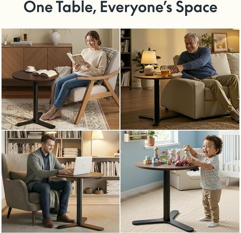 FLEXISPOT Adjustable Overbed Side Table & End Table for Bed & Sofa, Gas Lift Height, Space-Saving Base, Multi-Use Laptop,Snack & Work Table for Home, Apartment, Office, Kids & Adults,Round Walnut Top in Kuwait