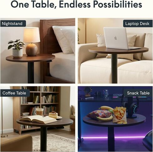 FLEXISPOT Adjustable Overbed Side Table & End Table for Bed & Sofa, Gas Lift Height, Space-Saving Base, Multi-Use Laptop,Snack & Work Table for Home, Apartment, Office, Kids & Adults,Round Walnut Top in Kuwait