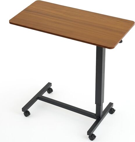 طاولة سرير جانبية من Careboda ذات ارتفاع هوائي قابل للتعديل مع عجلات - طاولة جانبية لسرير دوار للمنزل والمكتب والمستشفى - بني in Kuwait