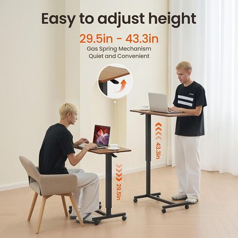 طاولة سرير جانبية من Careboda ذات ارتفاع هوائي قابل للتعديل مع عجلات - طاولة جانبية لسرير دوار للمنزل والمكتب والمستشفى - بني in Kuwait