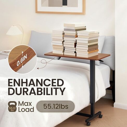 طاولة سرير جانبية من Careboda ذات ارتفاع هوائي قابل للتعديل مع عجلات - طاولة جانبية لسرير دوار للمنزل والمكتب والمستشفى - بني in Kuwait
