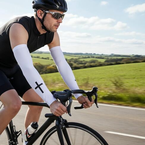 2 أزواج الإيمان الصليب الأكمام الذراع المسيحية الدينية ضغط الذراع الأكمام البوليستر التبريد الرياضة في الهواء الطلق الملحقات للرجال النساء كرة القدم البيسبول الكرة الطائرة الجري ركوب الدراجات أسود أبيض in Kuwait