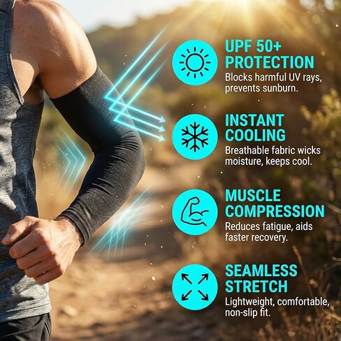 2 Pairs Men Women UV Protection Arm Sleeves Cooling Arm Sleeves for Outdoor Sports & Daily Use in Saudi Arabia