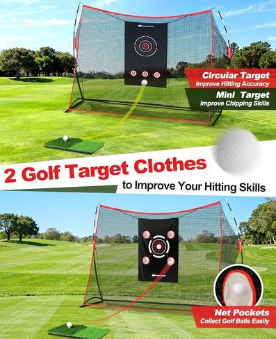 Golf Net, 10 x 7ft Golf Practice Net with 2 Targets - Heavy Duty Hitting Driving Chipping Swing Nets for Backyard Garbage Indoor Outdoor, Gifts for Men Dad Golfer in Saudi Arabia