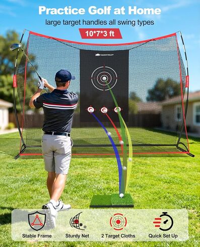 Golf Net, 10 x 7ft Golf Practice Net with 2 Targets - Heavy Duty Hitting Driving Chipping Swing Nets for Backyard Garbage Indoor Outdoor, Gifts for Men Dad Golfer in Saudi Arabia