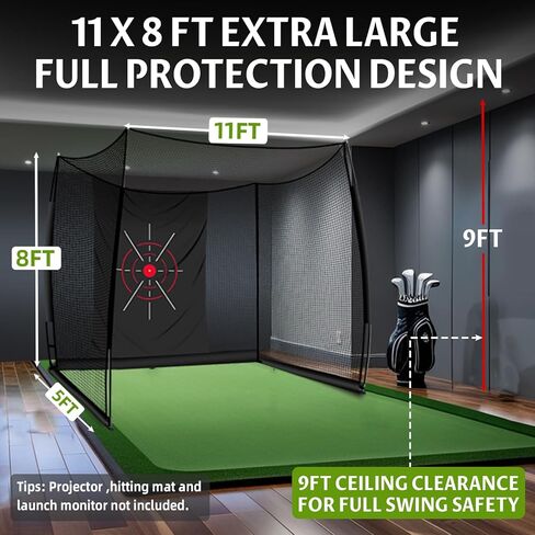 Golf Net, 11x8ft Golf Hitting Net with Target Cloth, Heavy Duty Spacious Golf Practice Cage for Swing Driving, Home Backyard Garage Indoor Outdoor Use in Kuwait