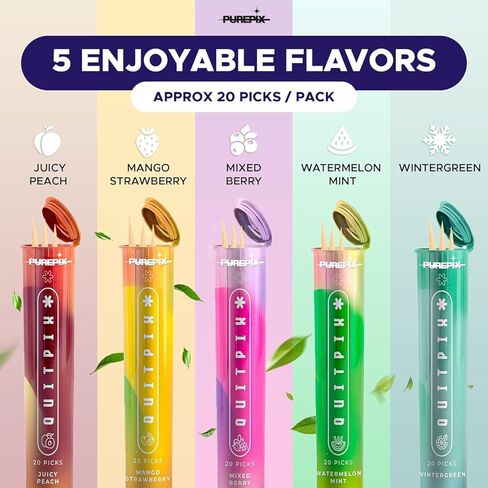 QuitPix Extra Thick Flavored Toothpicks – Quit Smoking Oral Fixation with NAC & L-Theanine – Nicotine Free Infused Toothpicks, Sugar Free, Vegan, 5 Flavor Variety Pack (100ct) Pack of 2 in Saudi Arabia