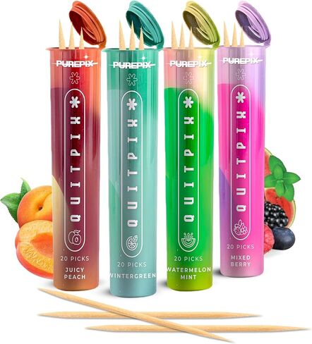 QuitPix Extra Thick Flavored Toothpicks – Quit Smoking Oral Fixation with NAC & L-Theanine – Nicotine Free Infused Toothpicks, Sugar Free, Vegan, 5 Flavor Variety Pack (100ct) Pack of 2 in Kuwait