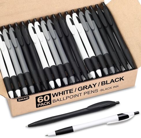 Slimster Bulk Pens, 60Pack Morandi Gripped, Smooth Writing, No Smear, Retractable, Black Ink 1.0mm, Wholesale, School & Office Supplies in Kuwait