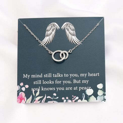 PLITI Sympathy Necklace In Memory of Loved One Gift Memorial Gift Remembrance Gift Angel Wing Gift Double Interlocking Circle Pendant  in Kuwait
