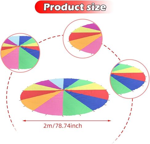 Parachute Toy Rainbow Umbrella Team Game Playground Multi Person Collaboration Hand Eye Coordination 200 cm Dia Education Toy in Saudi Arabia