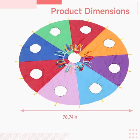 6.5 Ft Youngsters' Play Parachute, 9-Hole Whack A Mole, 4 Air Rods, Inflator Included, Polyester Fabric, For Indoor/Outdoor Groups in Kuwait