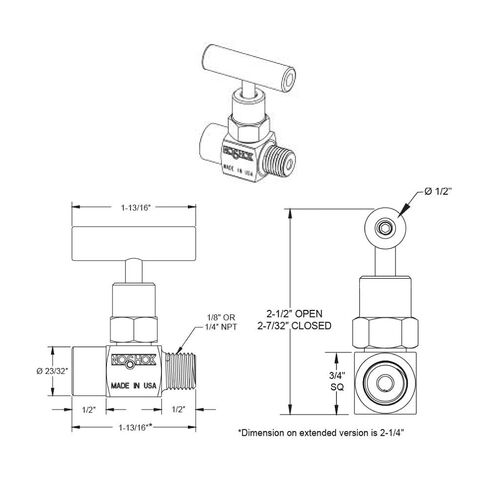 صمام صغير، مقعد صلب، 1/4 NPT ذكر - 1/4 NPT أنثى، فولاذ، فتحة 0.172 بوصة in Kuwait