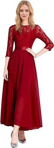 LAI MENG FIVE CATS Women's Flowy Floral Lace Short Sleeve Round Neck Evening Dress in Saudi Arabia