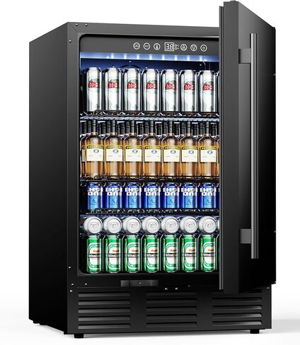 24 In Beverage Refrigerator, 112 Cans & 8 Bottles Wine Fridge with Double-Layer Glass Door, Built-In or Freestanding Wine and Beverage Refrigerator, Under Counter Fridge for Home/Bar/Cafe in Kuwait