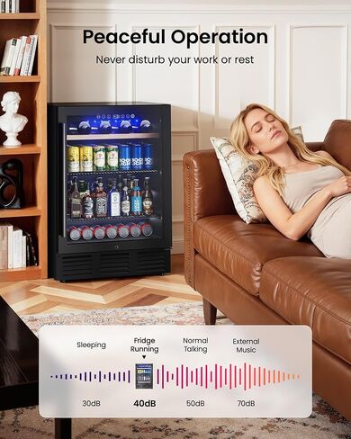 24 In Beverage Refrigerator, 112 Cans & 8 Bottles Wine Fridge with Double-Layer Glass Door, Built-In or Freestanding Wine and Beverage Refrigerator, Under Counter Fridge for Home/Bar/Cafe in Saudi Arabia