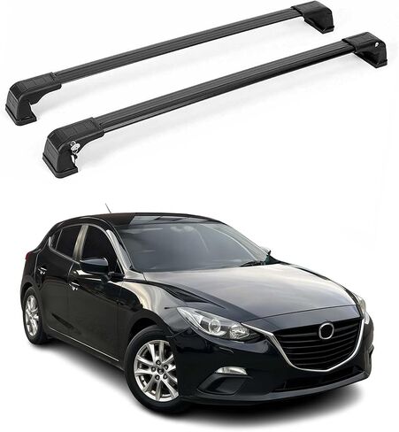 OMAC Roof Rack Cross Bars Carrier Aluminium fits Mazda 3 Sedan 2010-2013 Black 2 Pcs Anti-Theft for Travel Kayak Canoe Surf Ski Snowboard Camping in Kuwait