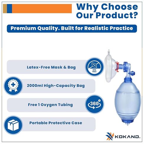 Adult & Child CPR Training Simulation Kit - Manual Squeeze Bag Trainer with Practice Mask, Tubing & Carry Case - for Classroom & Certification Practice - 1pack in Kuwait