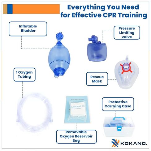 Adult & Child CPR Training Simulation Kit - Manual Squeeze Bag Trainer with Practice Mask, Tubing & Carry Case - for Classroom & Certification Practice - 1pack in Kuwait