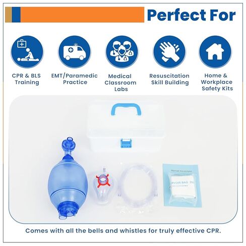 Adult & Child CPR Training Simulation Kit - Manual Squeeze Bag Trainer with Practice Mask, Tubing & Carry Case - for Classroom & Certification Practice - 1pack in Kuwait
