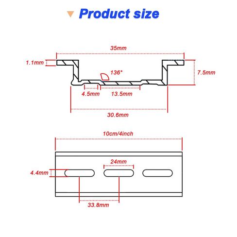 Aluminum DIN Rails, 10 CM /4 inches, 35mm Wide, 7.5mm High Top Hat Slotted DIN Rail with RoHS (10 Pack, Silver) in Saudi Arabia