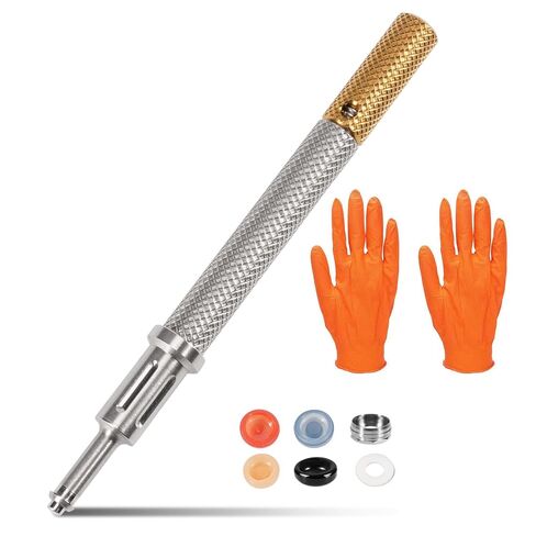 LEAPTREND Implant Tooth Locator Core Tool, Universal Dental Instrument (Golden) with Male Cap kit Metal Housing/Gloves, 3 Tools in 1 for Overdenture Retention Male Caps Removal and Insertion in Kuwait