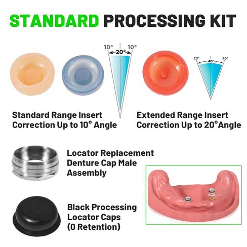 LEAPTREND Implant Tooth Locator Core Tool, Universal Dental Instrument (Golden) with Male Cap kit Metal Housing/Gloves, 3 Tools in 1 for Overdenture Retention Male Caps Removal and Insertion in Kuwait