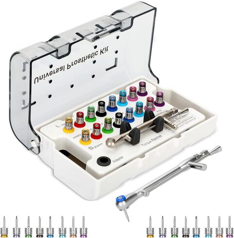 Dental Implant Torque Wrench Set Universal Prosthetic Kit Dental Implant Kit with Torque Adjustable Ratchet Screwdrivers 16pcs, Fully Autoclavable,10-70Ncm, Secure/Disassemble Implant Restorations in Kuwait