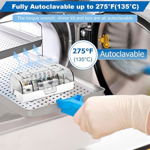 Dental Implant Torque Wrench Set Universal Prosthetic Kit Dental Implant Kit with Torque Adjustable Ratchet Screwdrivers 16pcs, Fully Autoclavable,10-70Ncm, Secure/Disassemble Implant Restorations in Kuwait